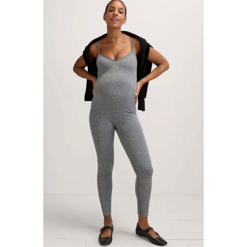 Hatch Collection The Body Rib Unitard Gray Small Maternity Jumpsuit Postpartum